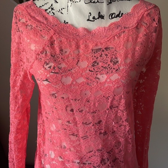 Free People Intimately Scalloped neck Lace Long sleeve Sz Large - Picture 4 of 11